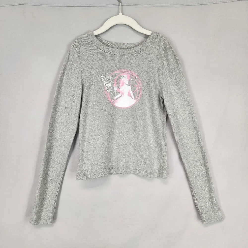 Wicked Long Sleeve Girls Graphic Tee Size Large Gray Pink Glinda Witch Oz Movie